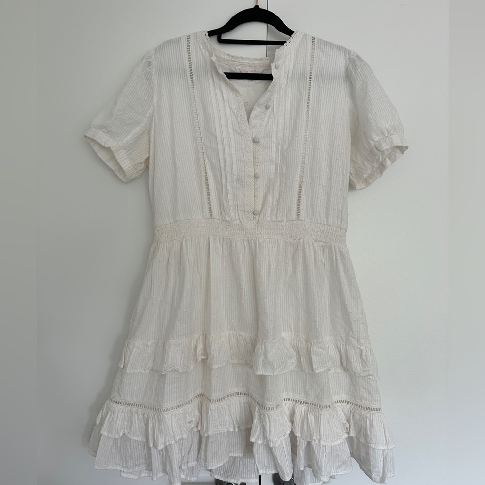 Lauren Conrad, XL, Summer White Dress Textured, cotton, ruffles, elastic waist